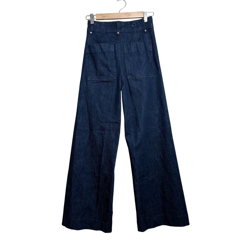 NEW Zara Womens High Waisted Wide Leg Jeans 2 Dark Indigo Front Seam Denim - Picture 3 of 12
